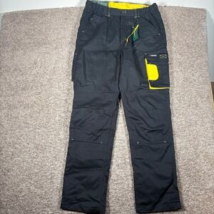 Parkside Mens Lined Work Pants Black Yellow Water Repellent Cargo Utility 34x31